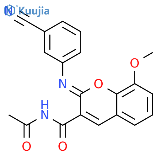 (2Z)-N-acetyl-2-(3-cyanophenyl)imino-8-methoxy-2H-chromene-3-carboxamide structure