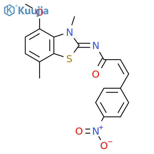 (2Z)-N-(2Z)-4-methoxy-3,7-dimethyl-2,3-dihydro-1,3-benzothiazol-2-ylidene-3-(4-nitrophenyl)prop-2-enamide structure