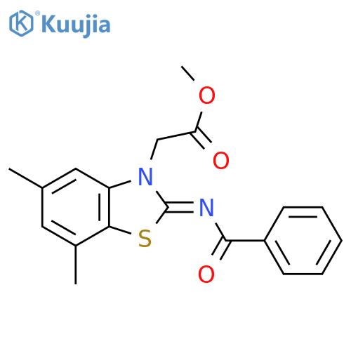 methyl 2-(2Z)-2-(benzoylimino)-5,7-dimethyl-2,3-dihydro-1,3-benzothiazol-3-ylacetate structure