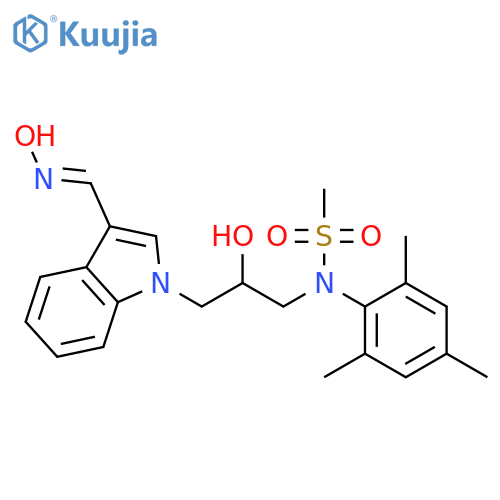 N-(2-hydroxy-3-{3-(1E)-(hydroxyimino)methyl-1H-indol-1-yl}propyl)-N-(2,4,6-trimethylphenyl)methanesulfonamide structure