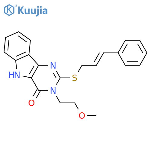 3-(2-methoxyethyl)-2-{(2E)-3-phenylprop-2-en-1-ylsulfanyl}-3H,4H,5H-pyrimido5,4-bindol-4-one structure