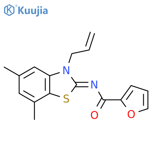 N-(2Z)-5,7-dimethyl-3-(prop-2-en-1-yl)-2,3-dihydro-1,3-benzothiazol-2-ylidenefuran-2-carboxamide structure
