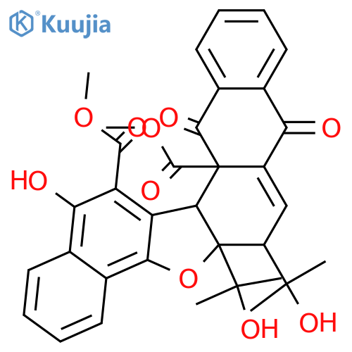 Anthra[2,1-b]naphtho[2,1-d]furan-13a,14(6H)-dicarboxylicacid,5a,8,13,13b-tetrahydro-15-hydroxy-5a,6-bis(1-hydroxy-1-methylethyl)-8,13-dioxo-,dimethyl ester, (5aR,6R,13aR,13bR)-rel- (9CI) structure