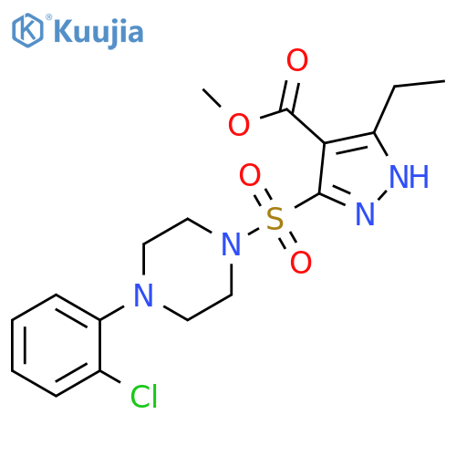 methyl 5-{[4-(2-chlorophenyl)piperazin-1-yl]sulfonyl}-3-ethyl-1H-pyrazole-4-carboxylate structure