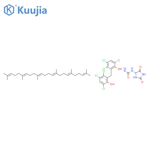 (2,5-Dioxo-4-imidazolidinyl)urea mixt. with (all-E)-2,6,10,15,19,23-hexamethyl-2,6,10,14,18,22-tetracosahexaene and 2,2-methylenebis(3,4,6-trichlorophenol) structure