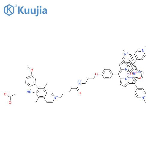 Manganese(4+), (acetato-O)[9-methoxy-5,11-dimethyl-2-[5-oxo-5-[[3-[4-[5,10,15-tris(1-methylpyridinium-4-yl)-21H,23H-porphin-5-yl]phenoxy]propyl]amino]pentyl]-6H-pyrido[4,3-b]carbazoliumato(2-)-N,21,N22,N23,N24]-, (SP-5-13)-, tetraacetate (9CI) structure