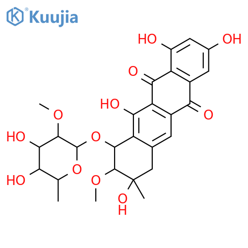5,12-Naphthacenedione,10-[(6-deoxy-2-O-methyl-a-L-mannopyranosyl)oxy]-7,8,9,10-tetrahydro-1,3,8,11-tetrahydroxy-9-methoxy-8-methyl-(9CI) structure