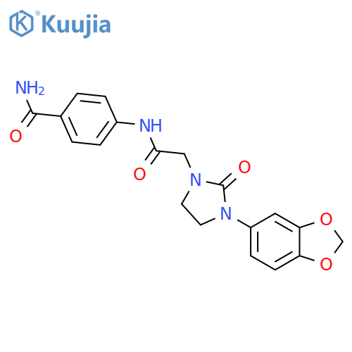 4-{2-3-(2H-1,3-benzodioxol-5-yl)-2-oxoimidazolidin-1-ylacetamido}benzamide structure