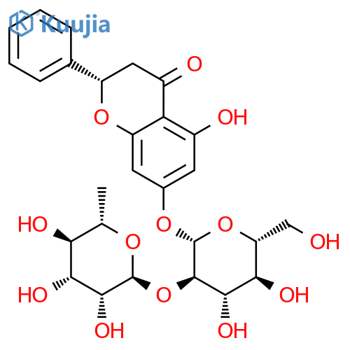 (2S)-5-hydroxy-4-oxo-2-phenyl-3,4-dihydro-2H-chromen-7-yl 2-O-(6-deoxy-alpha-L-mannopyranosyl)-beta-D-glucopyranoside structure