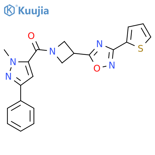 5-1-(1-methyl-3-phenyl-1H-pyrazole-5-carbonyl)azetidin-3-yl-3-(thiophen-2-yl)-1,2,4-oxadiazole structure