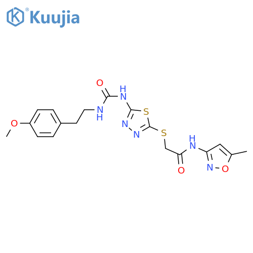2-{[5-({[2-(4-methoxyphenyl)ethyl]carbamoyl}amino)-1,3,4-thiadiazol-2-yl]sulfanyl}-N-(5-methyl-1,2-oxazol-3-yl)acetamide structure