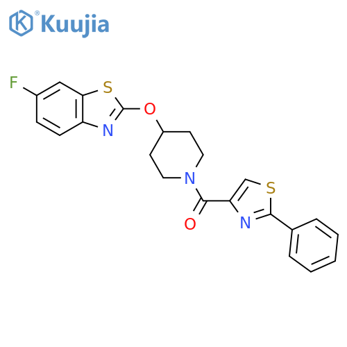 6-fluoro-2-{1-(2-phenyl-1,3-thiazole-4-carbonyl)piperidin-4-yloxy}-1,3-benzothiazole structure