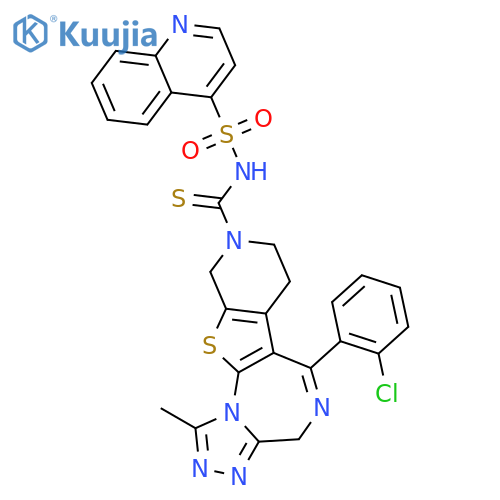 6-(2-chlorophenyl)-1-methyl-N-(quinolin-4-ylsulfonyl)-7,10-dihydro-4H-pyrido[4',3':4,5]thieno[3,2-f][1,2,4]triazolo[4,3-a][1,4]diazepine-9(8H)-carbothioamide structure