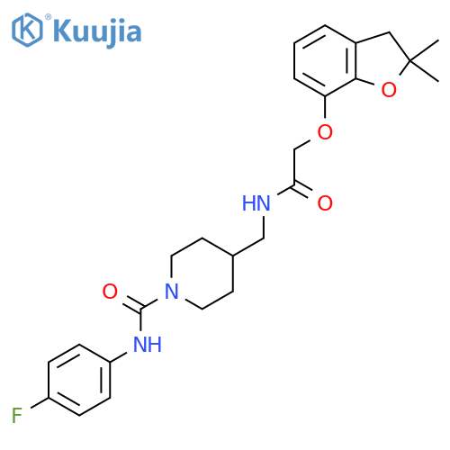 4-({2-(2,2-dimethyl-2,3-dihydro-1-benzofuran-7-yl)oxyacetamido}methyl)-N-(4-fluorophenyl)piperidine-1-carboxamide structure