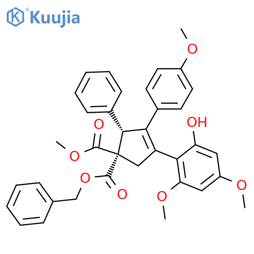 3-Cyclopentene-1,1-dicarboxylic acid, 4-(2-hydroxy-4,6-dimethoxyphenyl)-3-(4-methoxyphenyl)-2-phenyl-, methyl phenylmethyl ester, (1R-trans)- structure