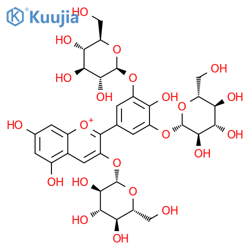 2-[3,5-bis(beta-D-glucopyranosyloxy)-4-hydroxyphenyl]-5,7-dihydroxychromenium-3-yl beta-D-glucopyranoside structure