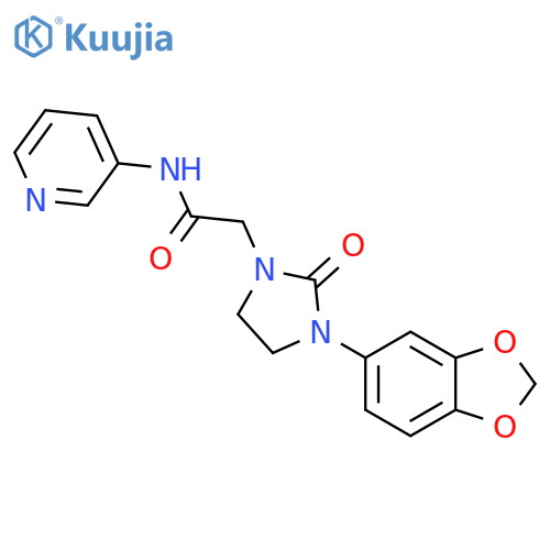 2-3-(2H-1,3-benzodioxol-5-yl)-2-oxoimidazolidin-1-yl-N-(pyridin-3-yl)acetamide structure