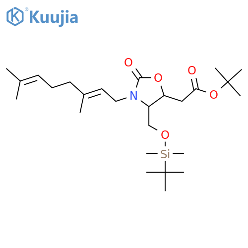 5-Oxazolidineacetic acid, 4-[[[(1,1-dimethylethyl)dimethylsilyl]oxy]methyl]-3-(3,7-dimethyl-2,6-octadien-1-yl)-2-oxo-, 1,1-dimethylethyl ester structure