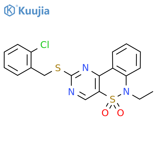 4-{[(2-chlorophenyl)methyl]sulfanyl}-9-ethyl-8lambda6-thia-3,5,9-triazatricyclo[8.4.0.0^{2,7}]tetradeca-1(14),2(7),3,5,10,12-hexaene-8,8-dione structure