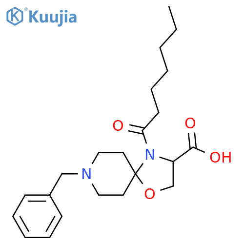 8-Benzyl-4-heptanoyl-1-oxa-4,8-diazaspiro[4.5]decane-3-carboxylic acid structure