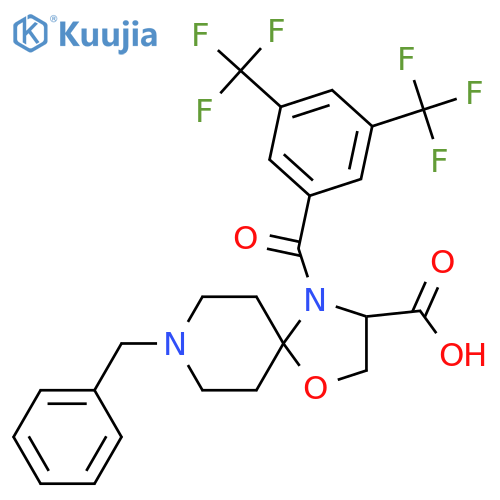 8-Benzyl-4-[3,5-bis(trifluoromethyl)benzoyl]-1-oxa-4,8-diazaspiro[4.5]decane-3-carboxylic acid structure