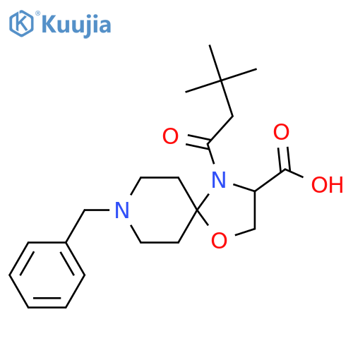 8-Benzyl-4-(3,3-dimethylbutanoyl)-1-oxa-4,8-diazaspiro[4.5]decane-3-carboxylic acid structure