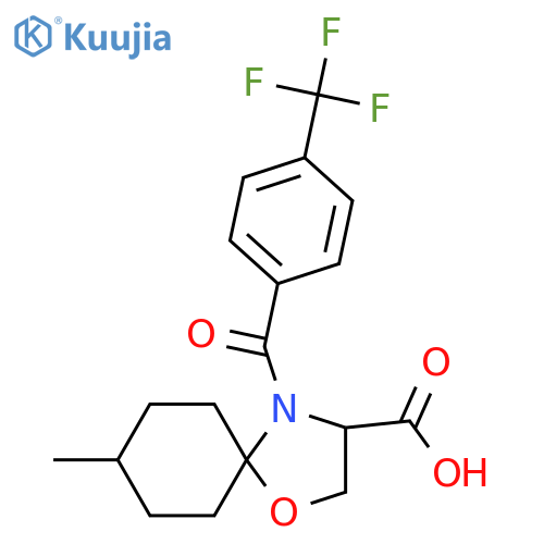 8-Methyl-4-[4-(trifluoromethyl)benzoyl]-1-oxa-4-azaspiro[4.5]decane-3-carboxylic acid structure