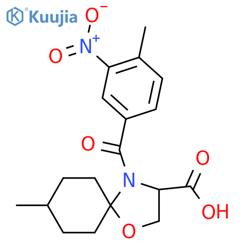 8-Methyl-4-(4-methyl-3-nitrobenzoyl)-1-oxa-4-azaspiro[4.5]decane-3-carboxylic acid structure