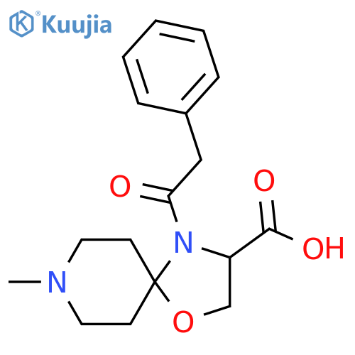 8-Methyl-4-(2-phenylacetyl)-1-oxa-4,8-diazaspiro[4.5]decane-3-carboxylic acid structure