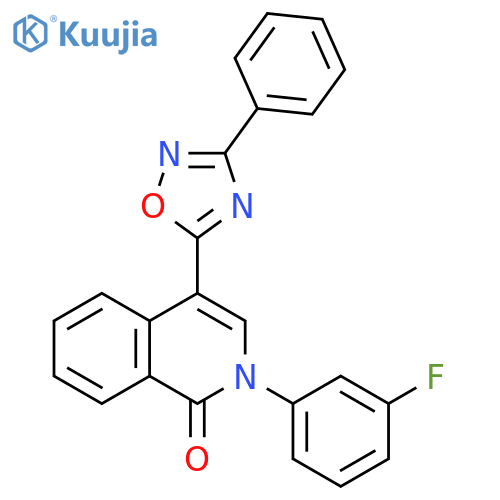 2-(3-fluorophenyl)-4-(3-phenyl-1,2,4-oxadiazol-5-yl)-1,2-dihydroisoquinolin-1-one structure