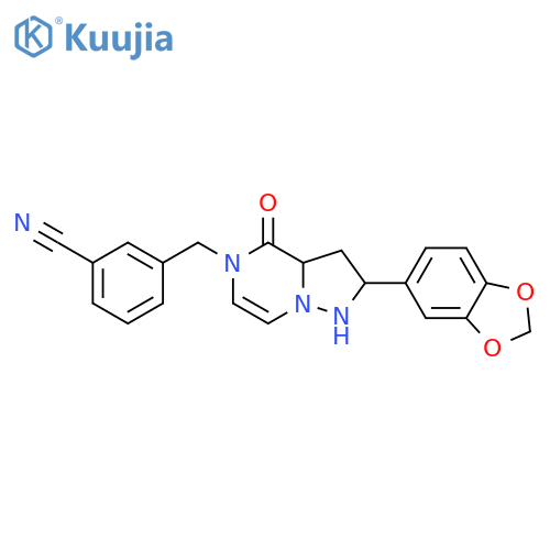 3-{[2-(2H-1,3-benzodioxol-5-yl)-4-oxo-4H,5H-pyrazolo[1,5-a]pyrazin-5-yl]methyl}benzonitrile structure