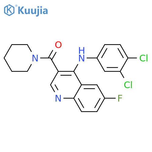 N-(3,4-dichlorophenyl)-6-fluoro-3-(piperidine-1-carbonyl)quinolin-4-amine structure