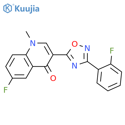 6-fluoro-3-[3-(2-fluorophenyl)-1,2,4-oxadiazol-5-yl]-1-methyl-1,4-dihydroquinolin-4-one structure