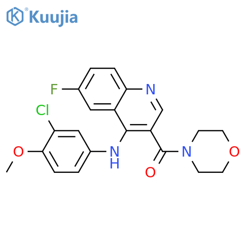 N-(3-chloro-4-methoxyphenyl)-6-fluoro-3-(morpholine-4-carbonyl)quinolin-4-amine structure