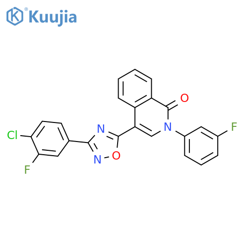 4-[3-(4-chloro-3-fluorophenyl)-1,2,4-oxadiazol-5-yl]-2-(3-fluorophenyl)-1,2-dihydroisoquinolin-1-one structure