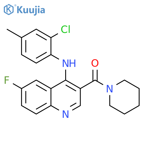 N-(2-chloro-4-methylphenyl)-6-fluoro-3-(piperidine-1-carbonyl)quinolin-4-amine structure