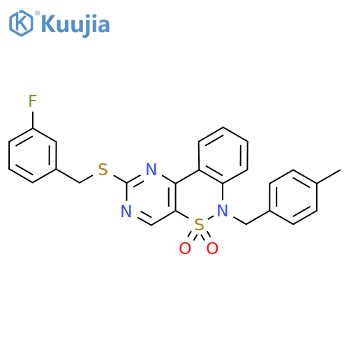 4-{[(3-fluorophenyl)methyl]sulfanyl}-9-[(4-methylphenyl)methyl]-8lambda6-thia-3,5,9-triazatricyclo[8.4.0.0^{2,7}]tetradeca-1(14),2(7),3,5,10,12-hexaene-8,8-dione structure