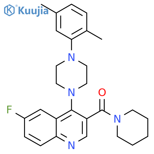 4-[4-(2,5-dimethylphenyl)piperazin-1-yl]-6-fluoro-3-(piperidine-1-carbonyl)quinoline structure