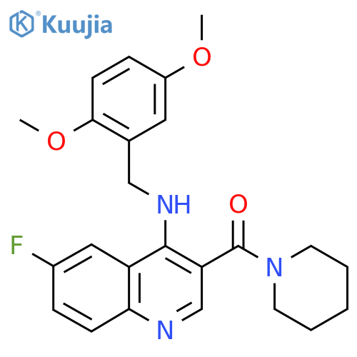 N-[(2,5-dimethoxyphenyl)methyl]-6-fluoro-3-(piperidine-1-carbonyl)quinolin-4-amine structure