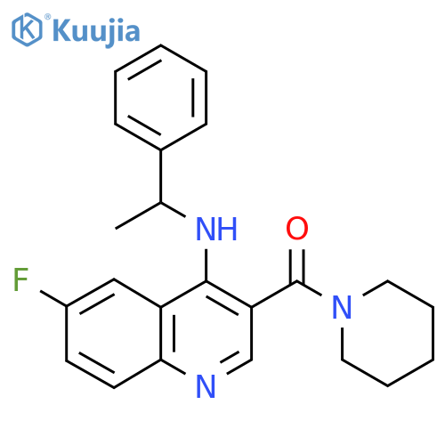 6-fluoro-N-(1-phenylethyl)-3-(piperidine-1-carbonyl)quinolin-4-amine structure