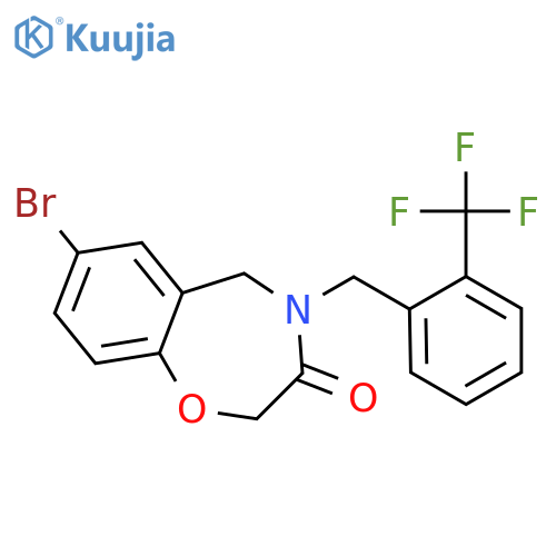 7-bromo-4-{[2-(trifluoromethyl)phenyl]methyl}-2,3,4,5-tetrahydro-1,4-benzoxazepin-3-one structure