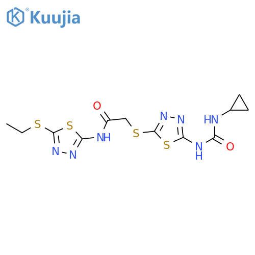 2-({5-[(cyclopropylcarbamoyl)amino]-1,3,4-thiadiazol-2-yl}sulfanyl)-N-[5-(ethylsulfanyl)-1,3,4-thiadiazol-2-yl]acetamide structure