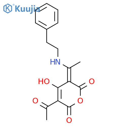 2H-Pyran-2,6(3H)-dione, 5-acetyl-4-hydroxy-3-[1-[(2-phenylethyl)amino]ethylidene]- structure