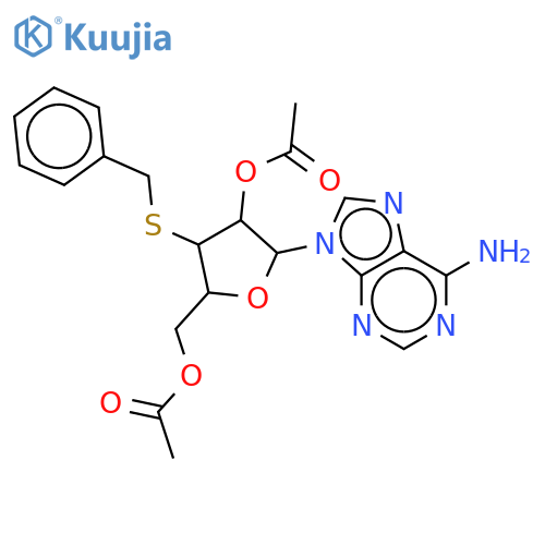 9-(2,5-di-O-acetyl-3-S-benzyl-3-thiopentofuranosyl)-9H-purin-6-amine structure