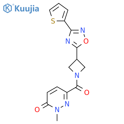 2-methyl-6-{3-3-(thiophen-2-yl)-1,2,4-oxadiazol-5-ylazetidine-1-carbonyl}-2,3-dihydropyridazin-3-one structure