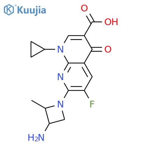 7-[(2S,3R)-3-amino-2-methylazetidin-1-yl]-1-cyclopropyl-6-fluoro-4-oxo-1,4-dihydro-1,8-naphthyridine-3-carboxylic acid structure