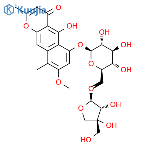 4H-Naphtho[2,3-b]pyran-4-one,6-[(6-O-D-apio-b-D-furanosyl-b-D-glucopyranosyl)oxy]-5-hydroxy-8-methoxy-2,9-dimethyl-(9CI) structure