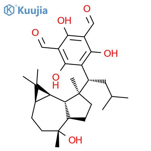 5--1R--1--11S-7R--7-Hydroxy-3-3-7-11-tetramethyltricyclo-6-3-0-0-2-4-undec-11-yl--3-methylbutyl--2-4-6-trihydroxybenzene-1-3-dicarbaldehyde structure