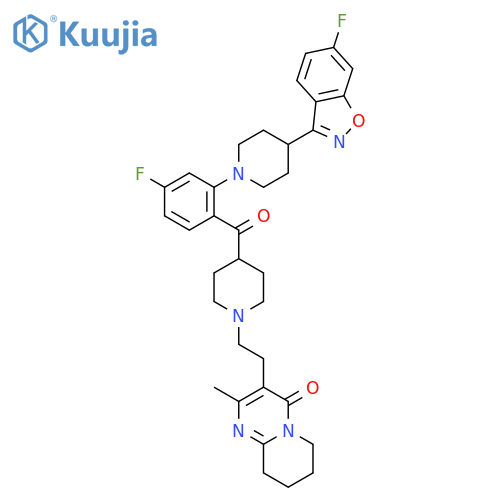3-2-4-4-Fluoro-2-4-(6-fluoro-1,2-benzisoxazol-3-yl)piperidin-1-ylbenzolylpiperidin-1-ylethyl-2-methyl-6,7,8,9-tetrahydro-4H-pyrido1,2-apyrimidin-4-one structure
