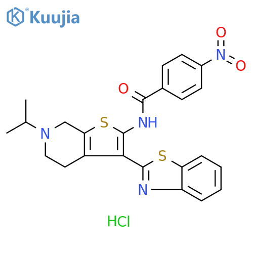 N-[3-(1,3-benzothiazol-2-yl)-6-(propan-2-yl)-4H,5H,6H,7H-thieno[2,3-c]pyridin-2-yl]-4-nitrobenzamide hydrochloride structure